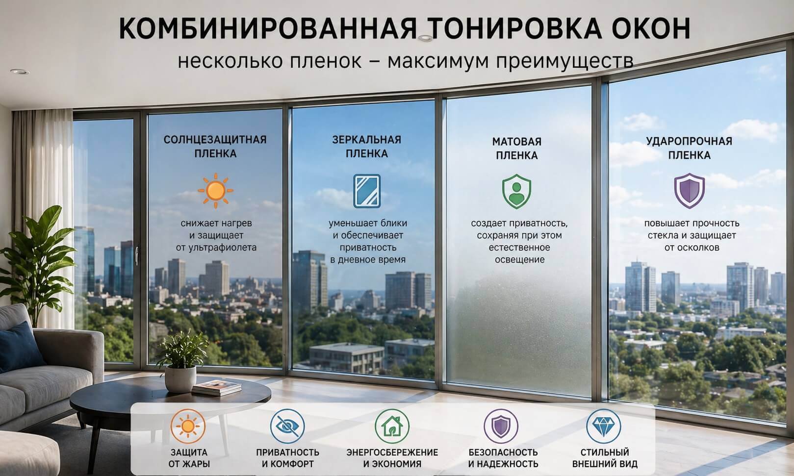 комбинированная тонировка окон